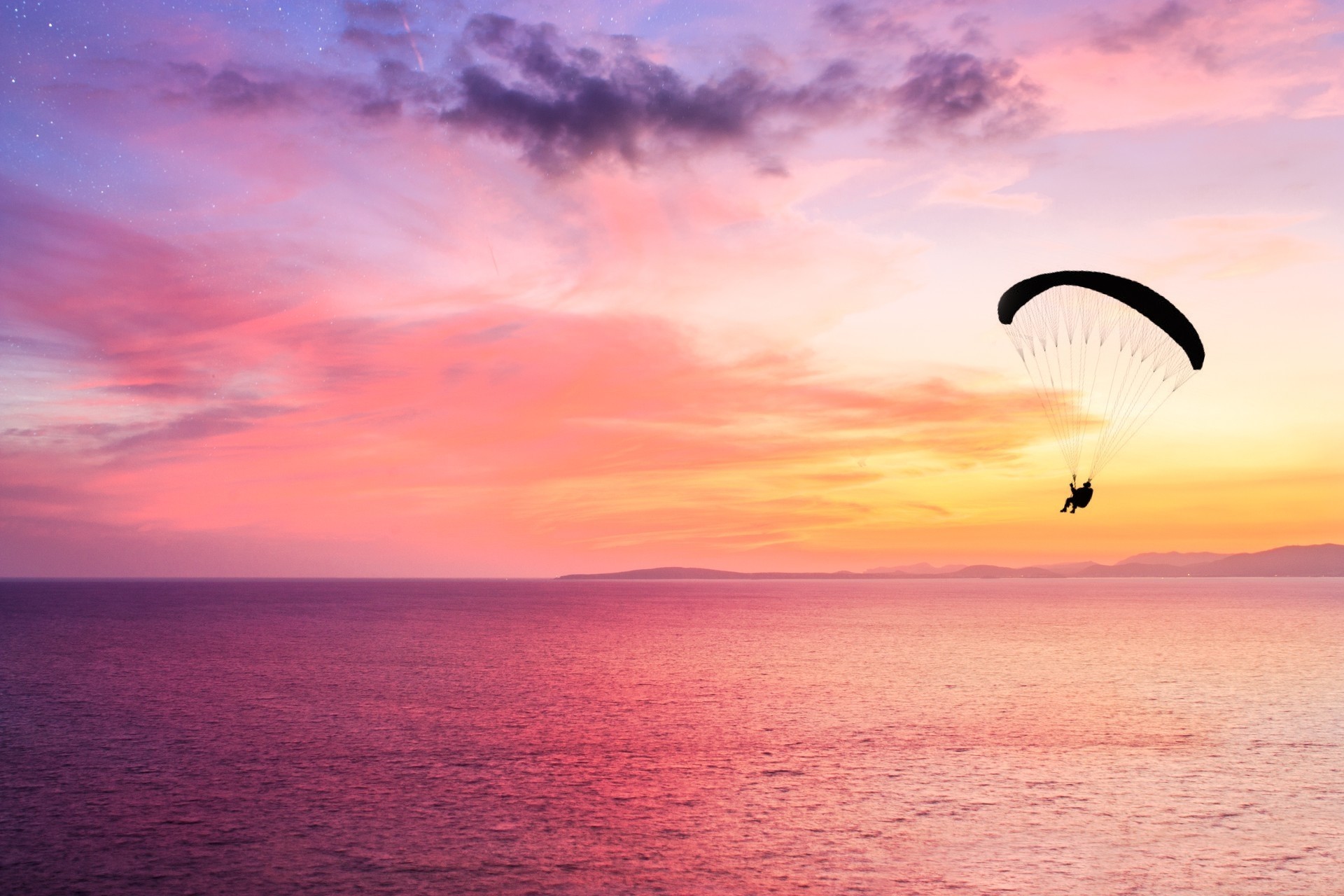 sonnenuntergang sport fliegen horizontal meer