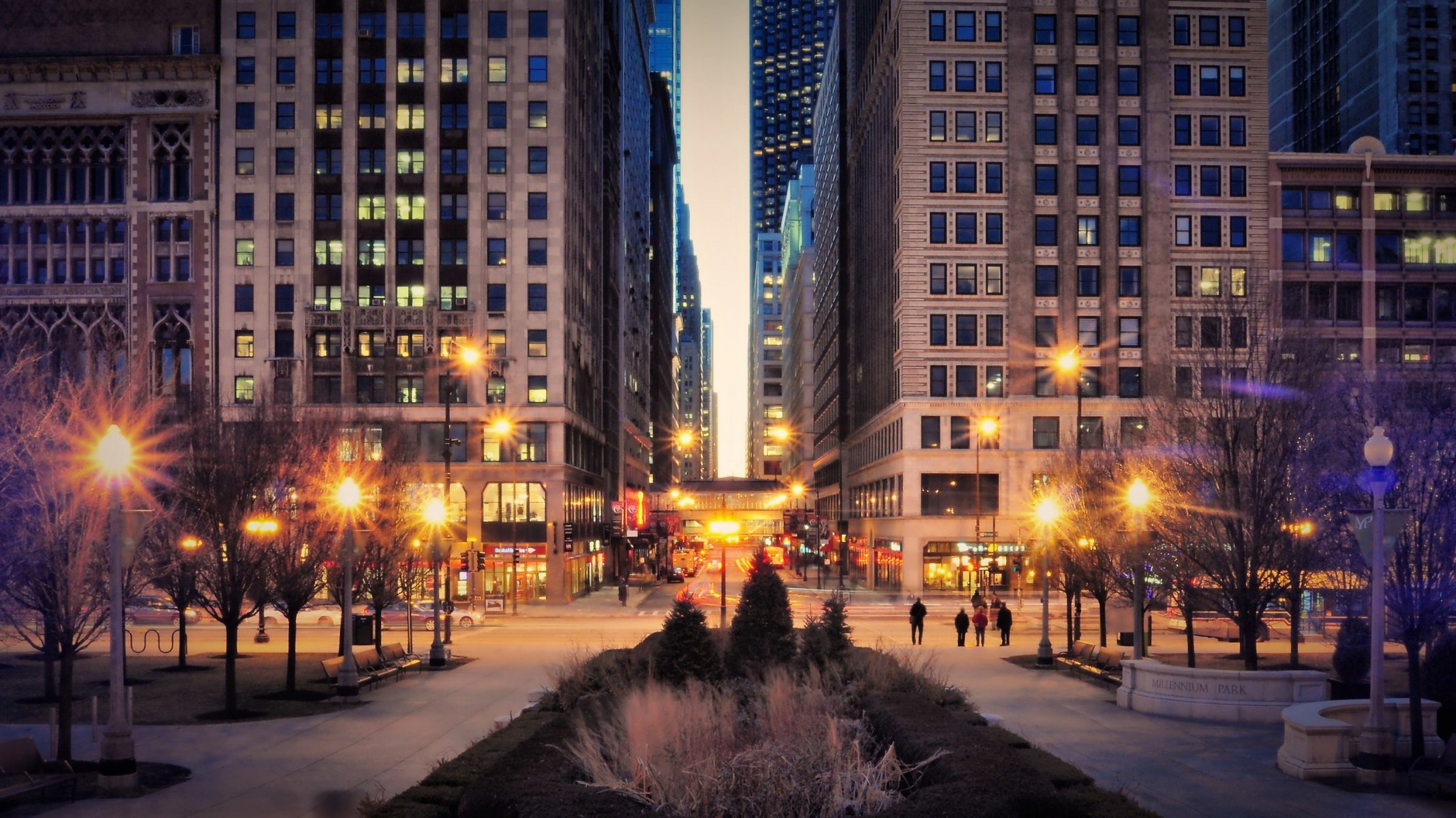 centre illinois chicago états-unis amérique bâtiments gratte-ciel ciel gratte-ciel soirée lumières lanternes mafshins