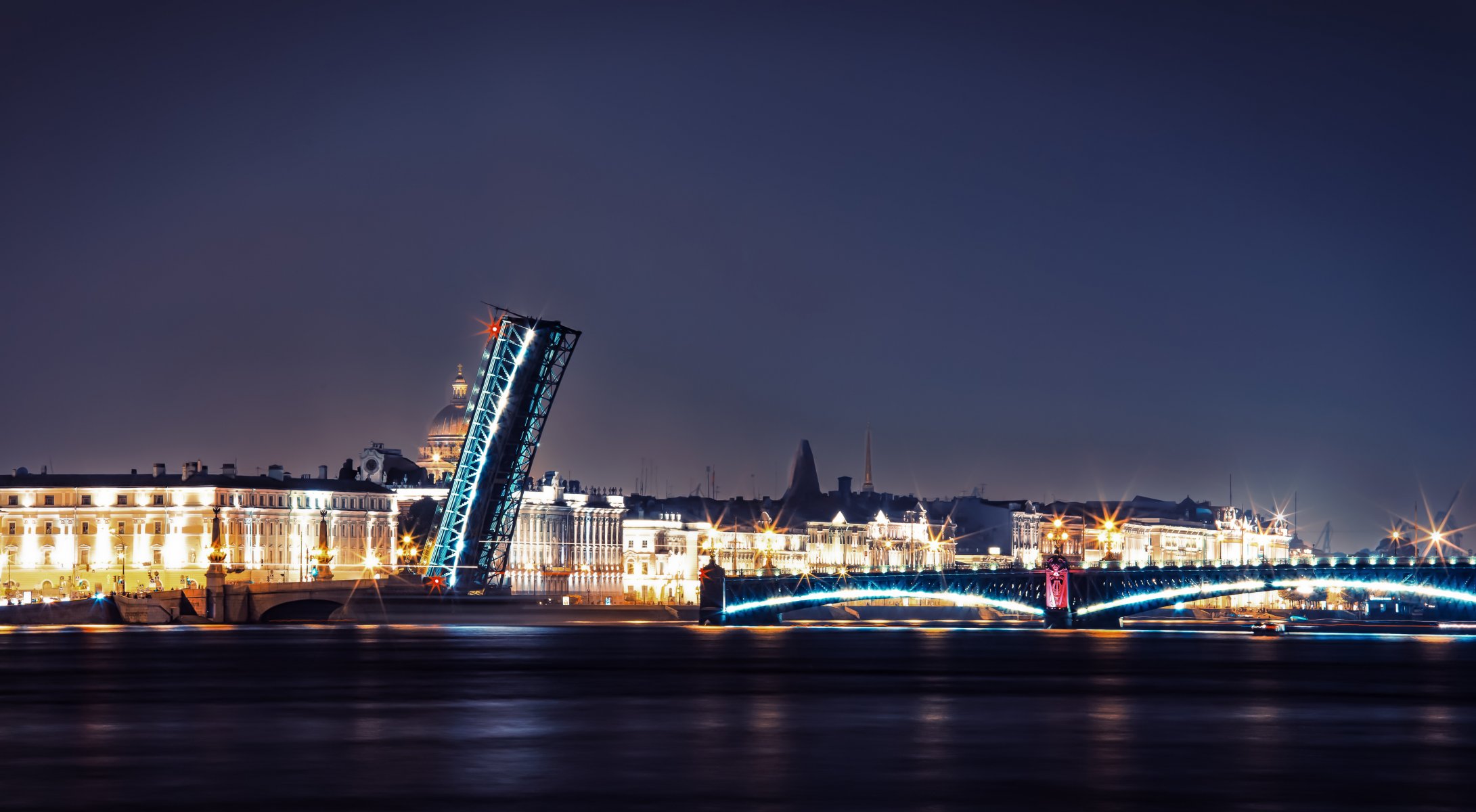 t. petersburg peter russia embankment river night lights bridge