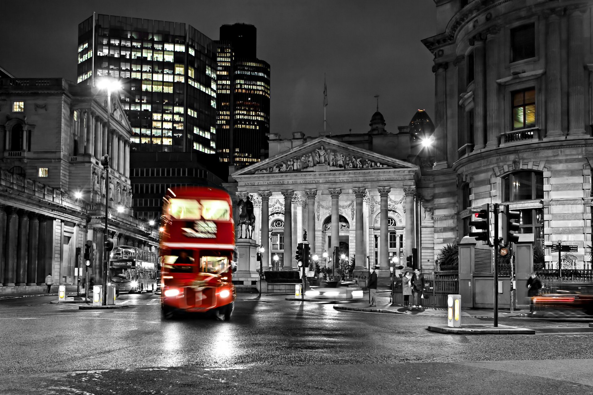 london england bus nacht lichter spot straße straße stadt schwarz und weiß lichter unschärfe