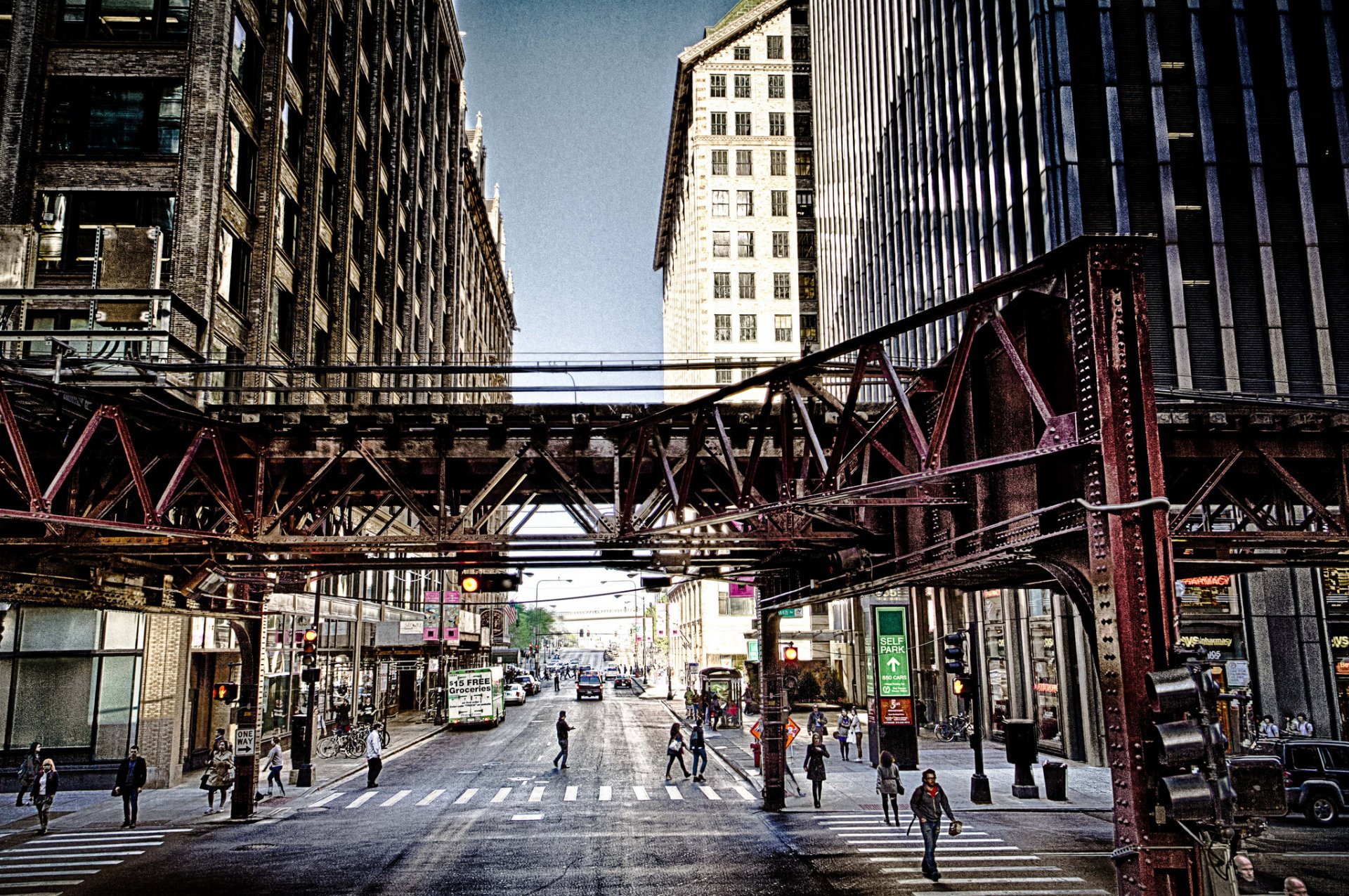 chicago ameryka ulica ludzie drapacze chmur wieżowce