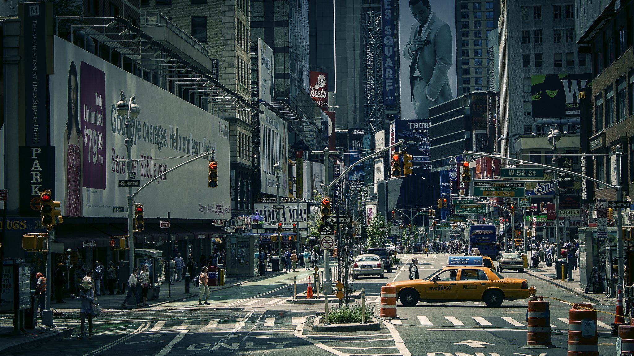 times square new york usa stadt straße straße menschen ampeln autos taxi