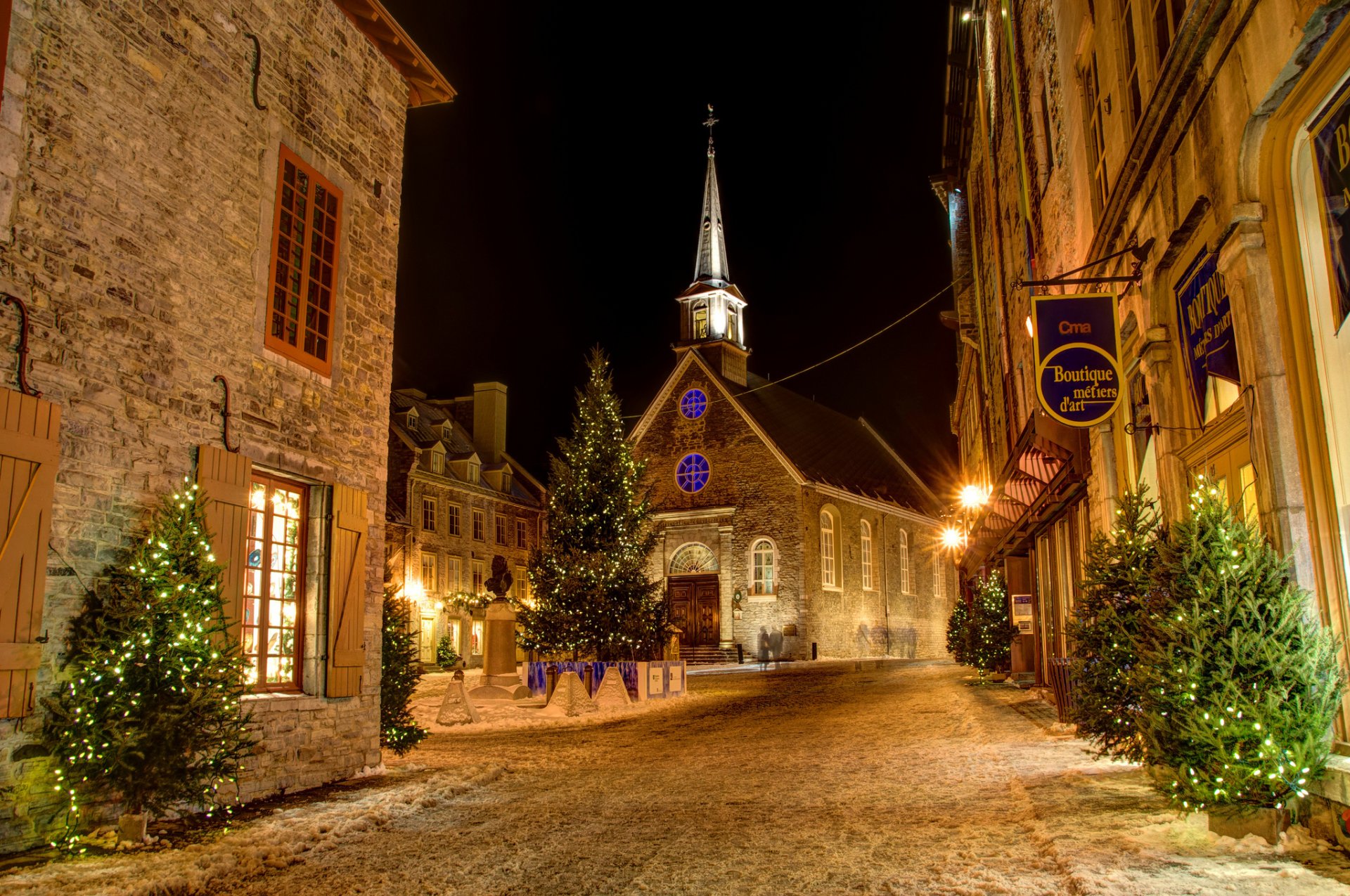 canadá quibec noche árboles de navidad año nuevo guirnaldas navidad