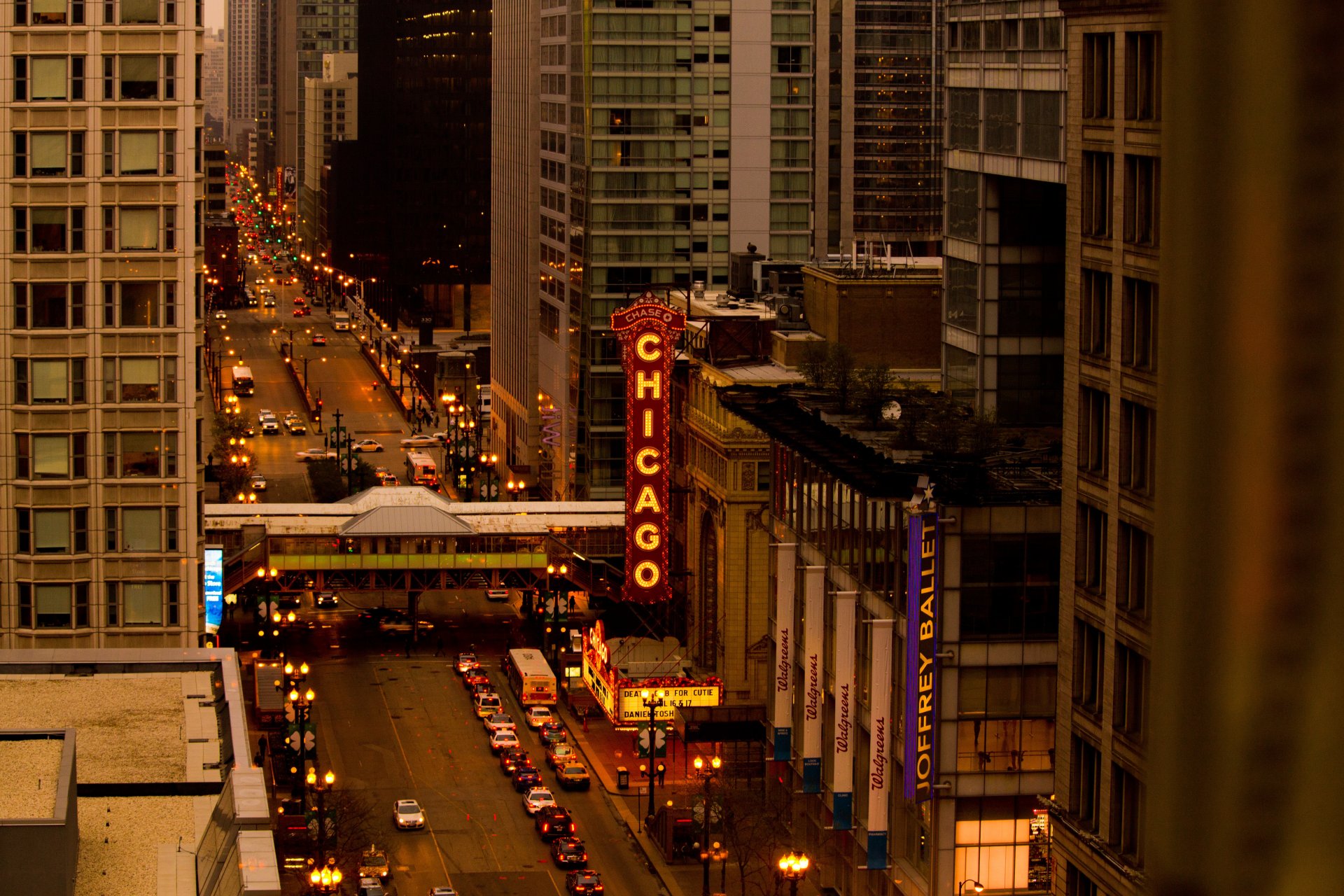 chicago illinois città strada grattacieli edifici sera luci