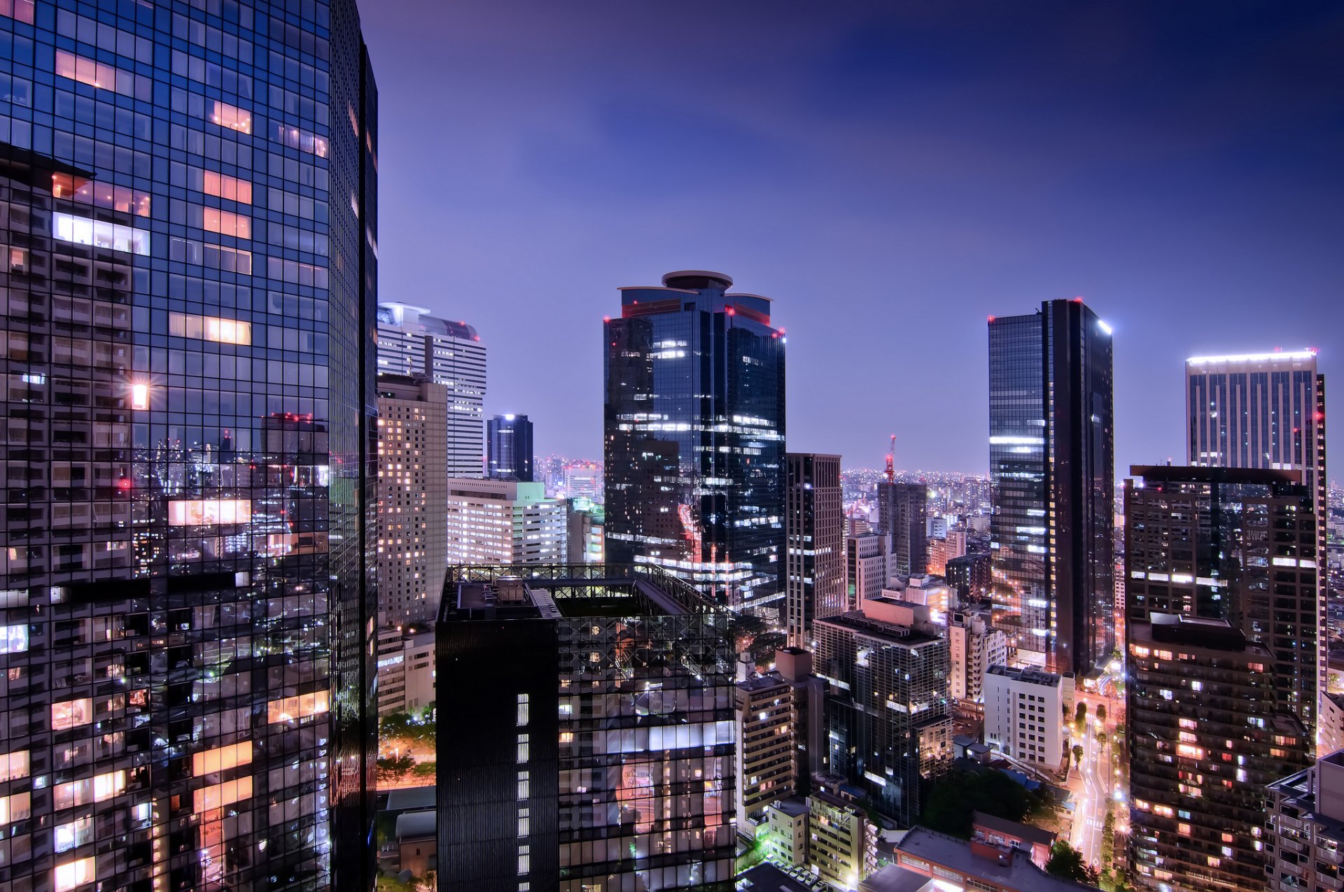 giappone tokyo capitale capitale metropoli luci illuminazione case edifici grattacieli notte blu lilla cielo