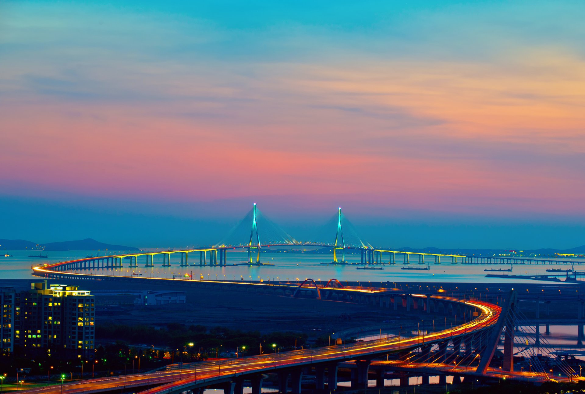 town incheon korea bridge light