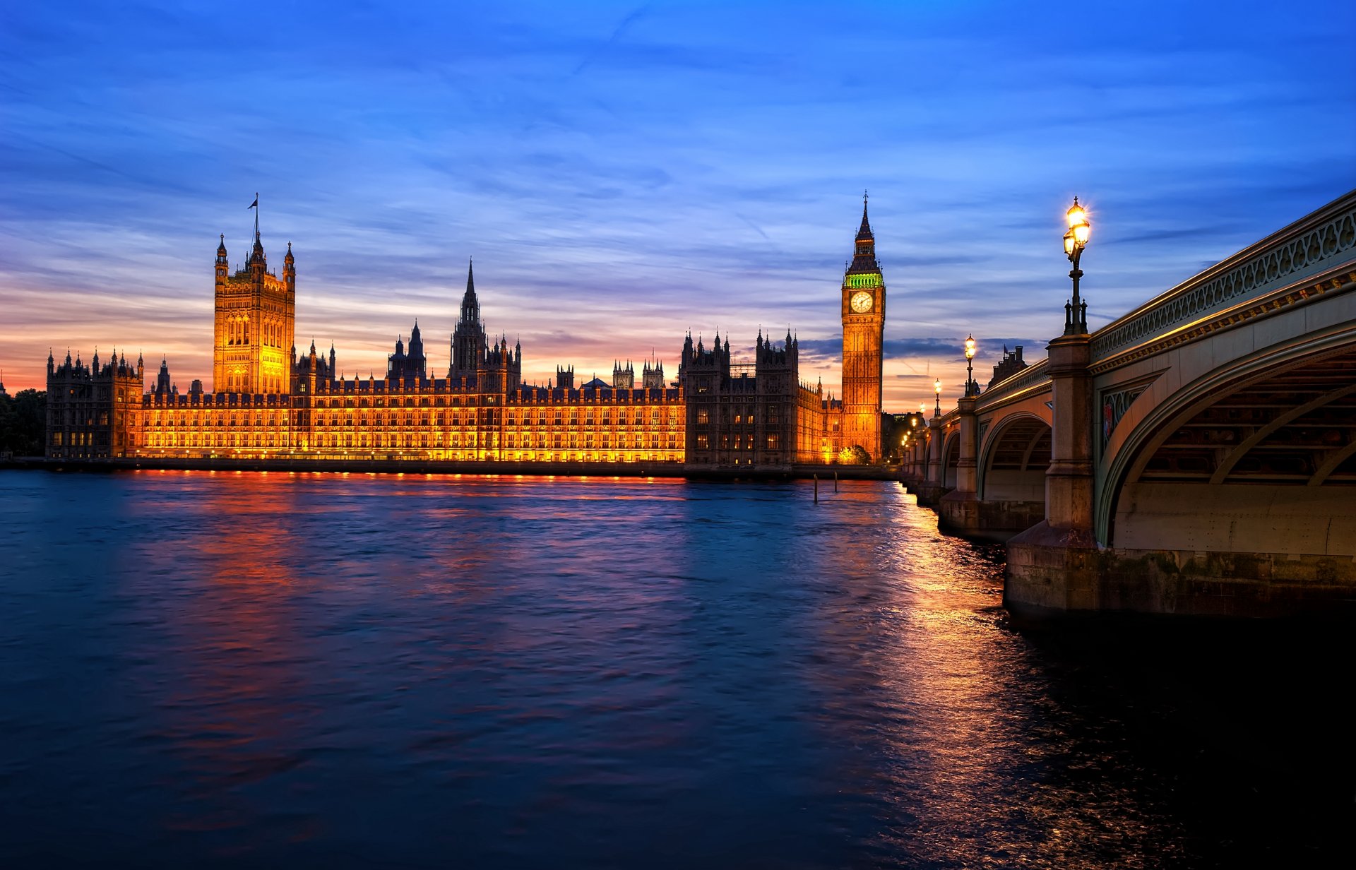 angleterre londres pont rivière soirée crépuscule lumières