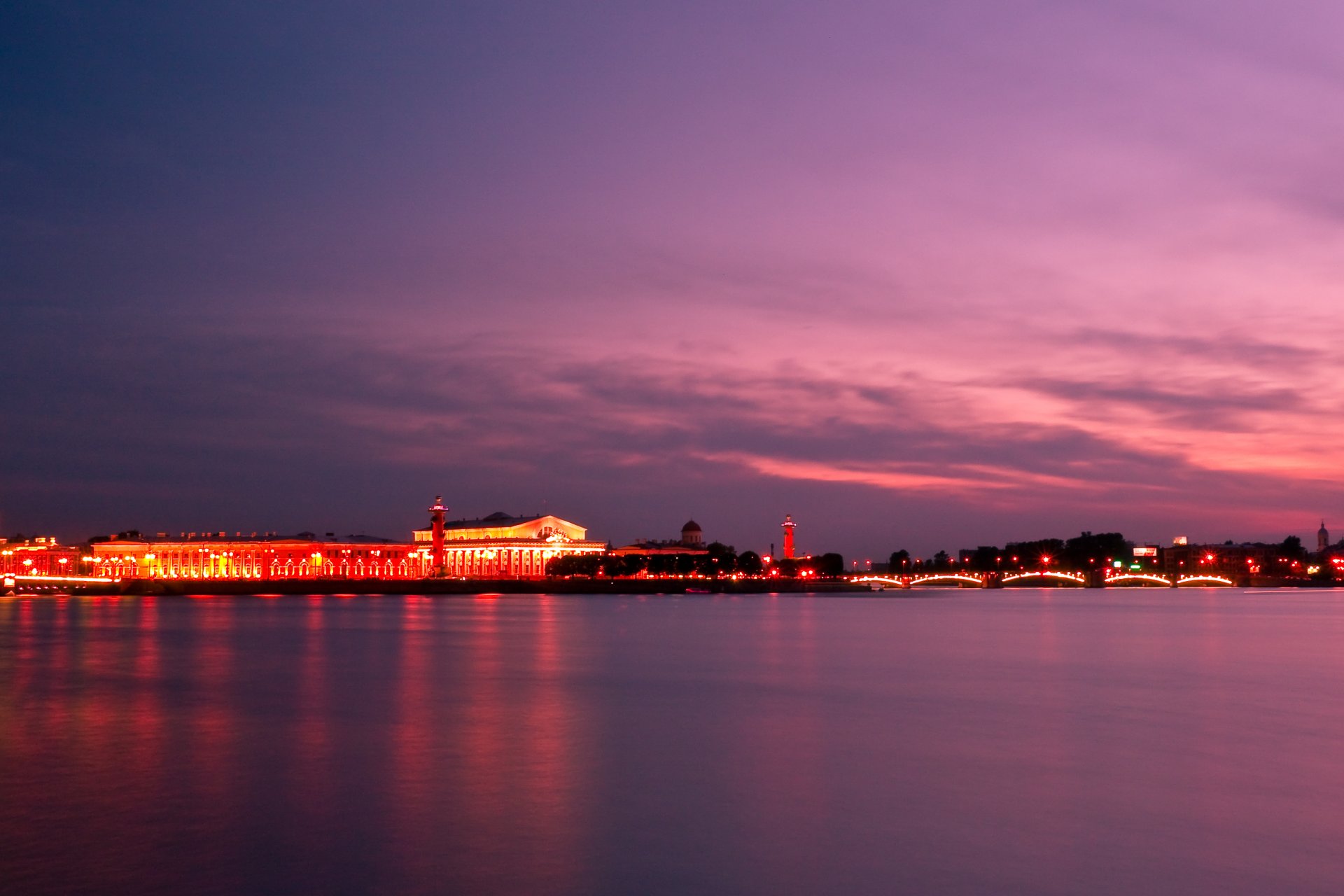 ciudad san petersburgo peter noche luces puesta de sol