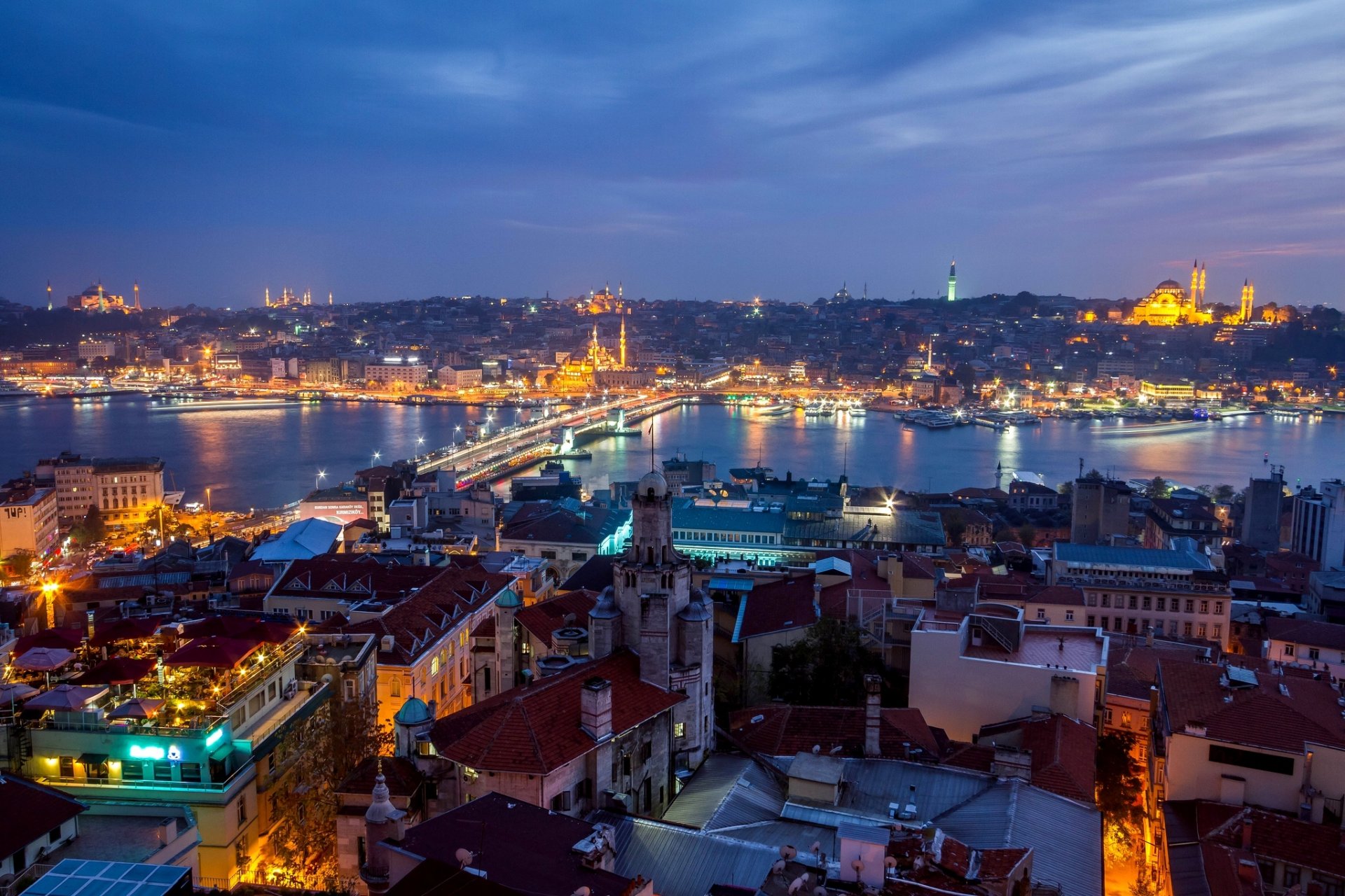 turquía türkiye estambul ciudad noche panorama casas edificios