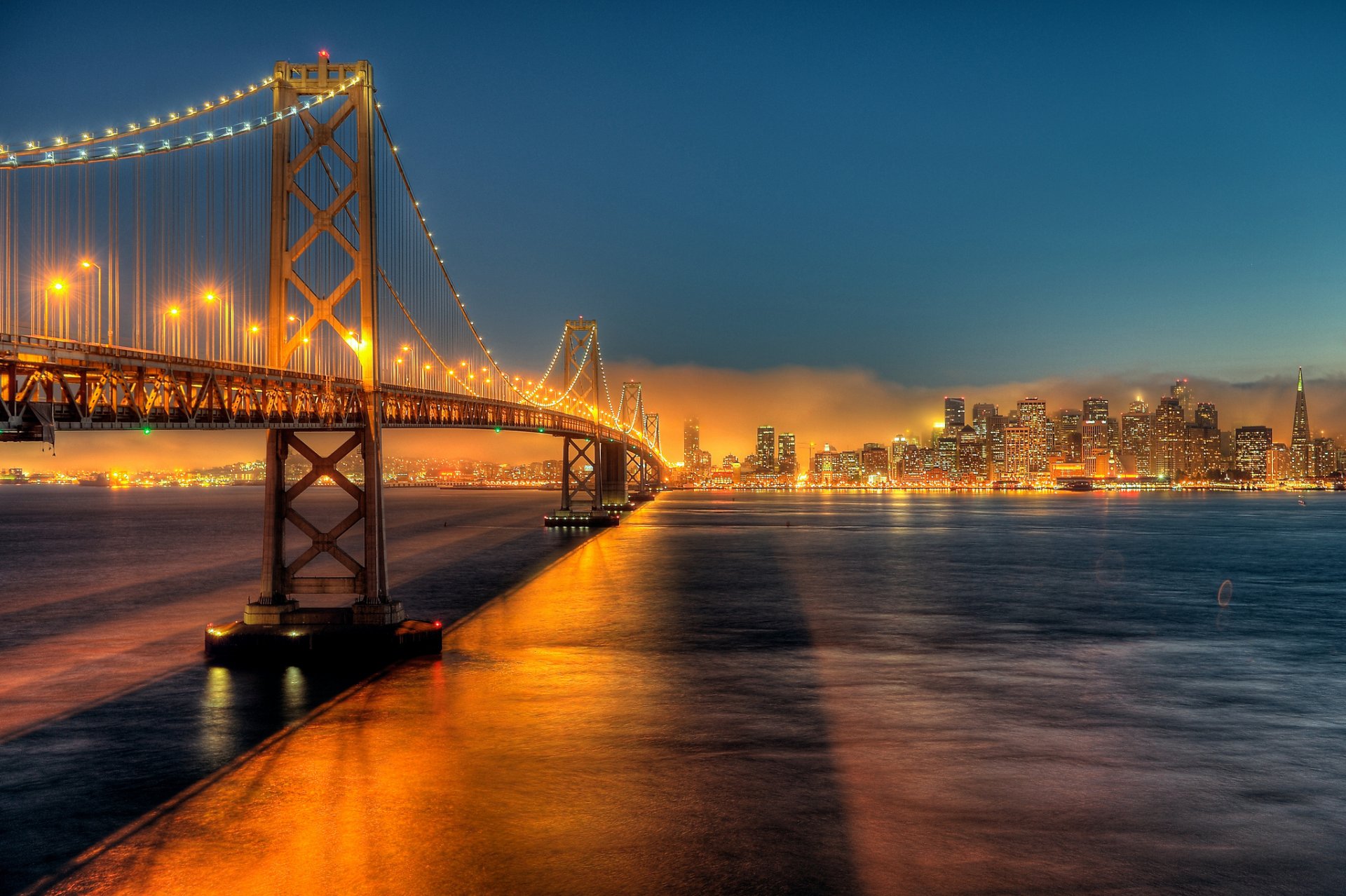 usa kalifornien san francisco bay bridge stadt nacht lichter von jonbauer