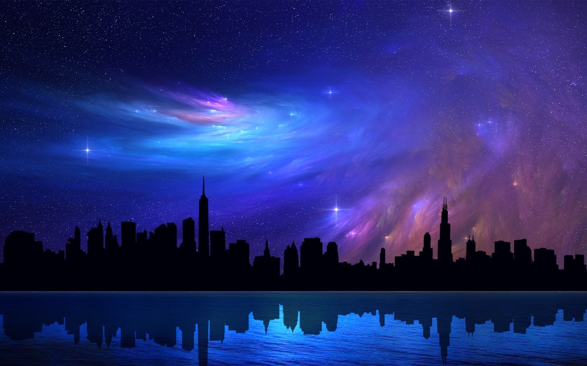 chicago grattacieli cielo grattacieli astrazione stelle notte riflessione bello