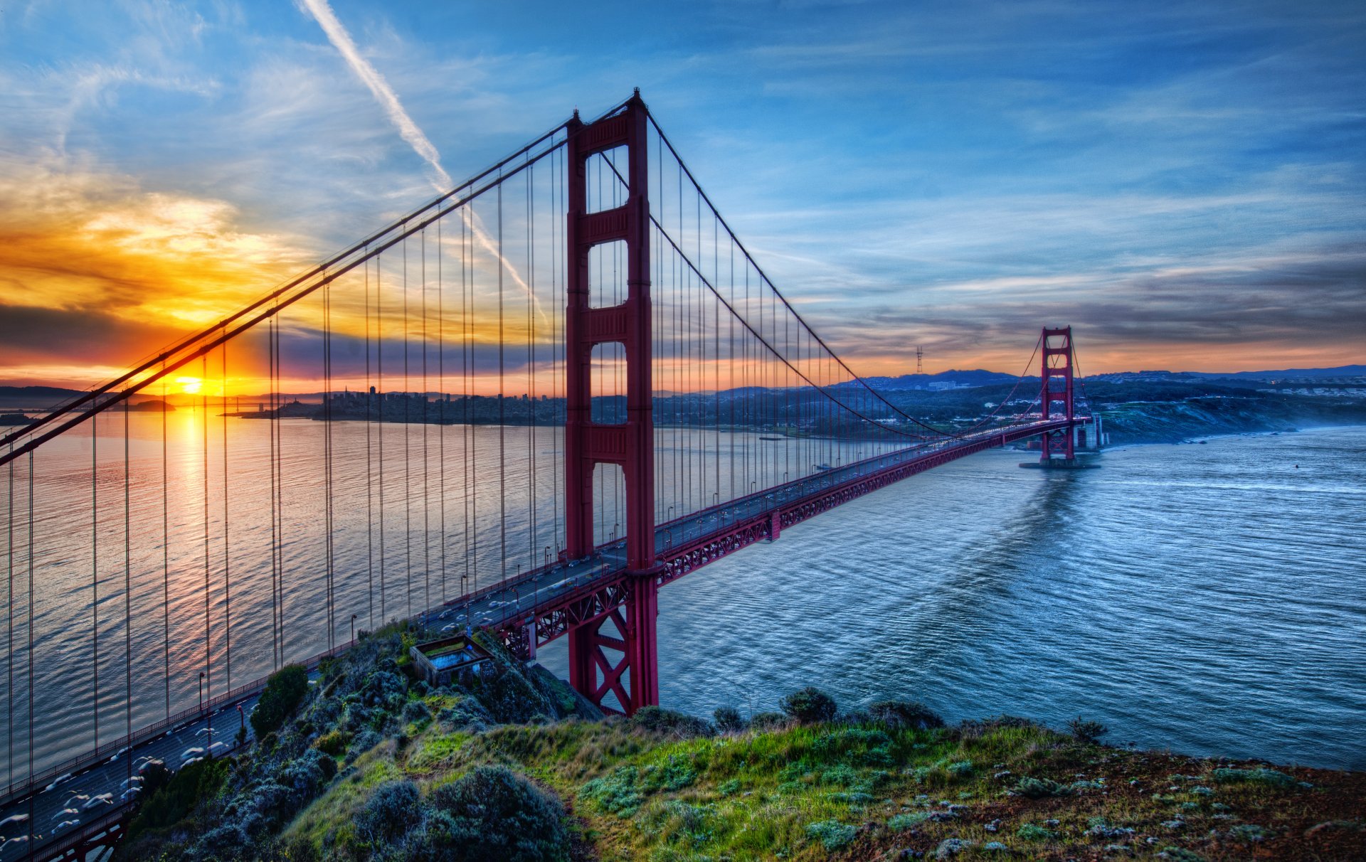 puente colgante golden gate puente golden gate san francisco california estados unidos símbolo de la ciudad golden gate estrecho agua cielo puesta de sol