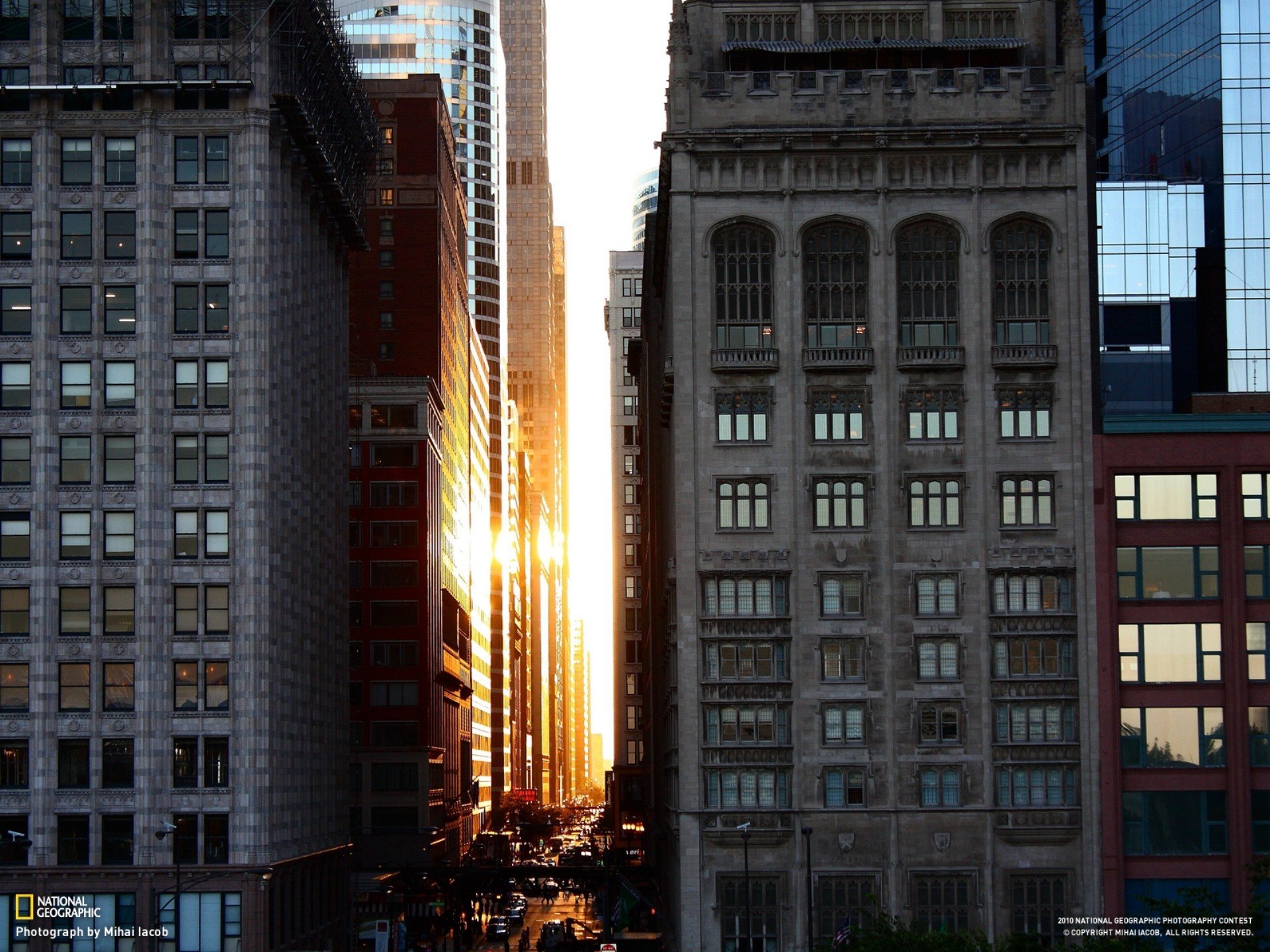 sonnenuntergang chicago architektonische gebäude zentrum national geographic