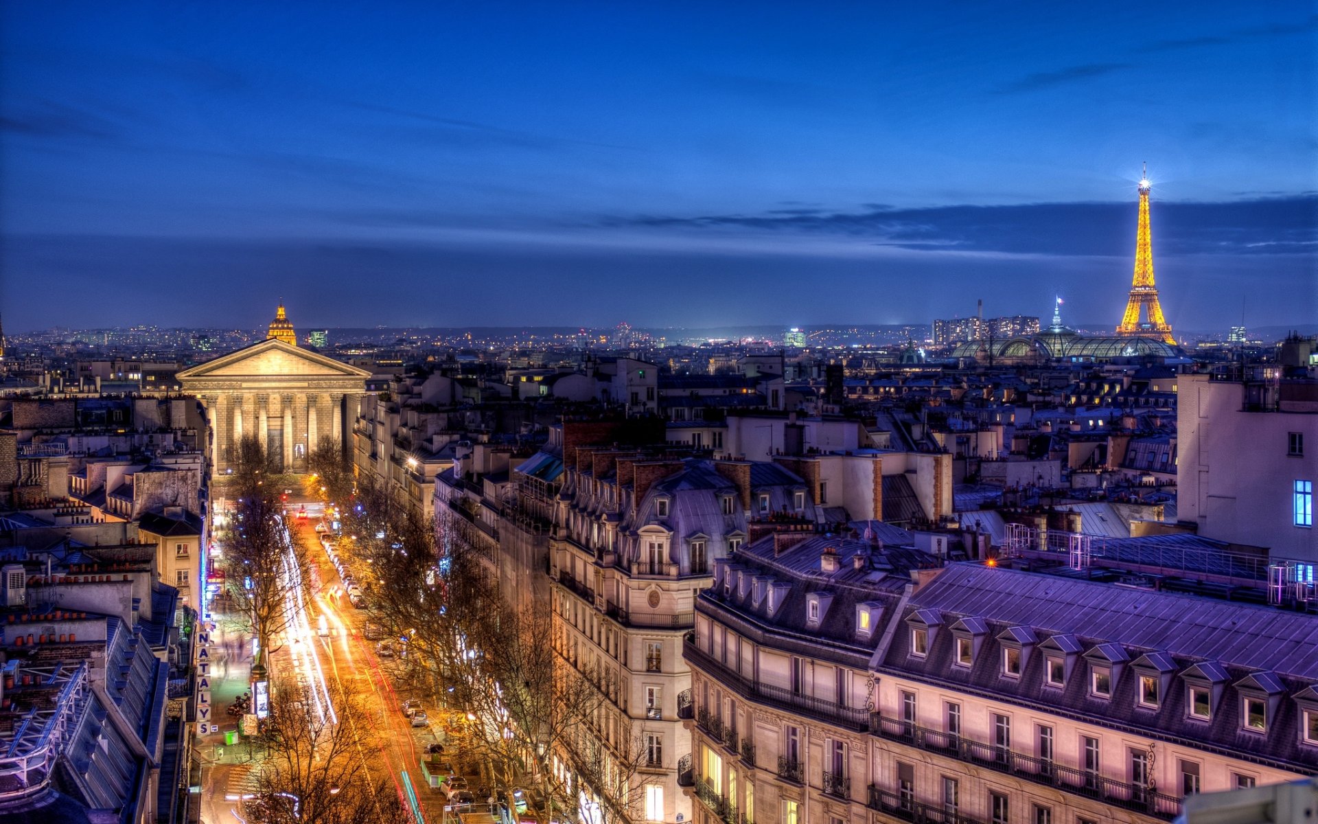 frankreich paris ile-de-france provinzen oper ile-de-france hotel gebäude häuser dächer abend straße belichtung stadt ansicht panorama