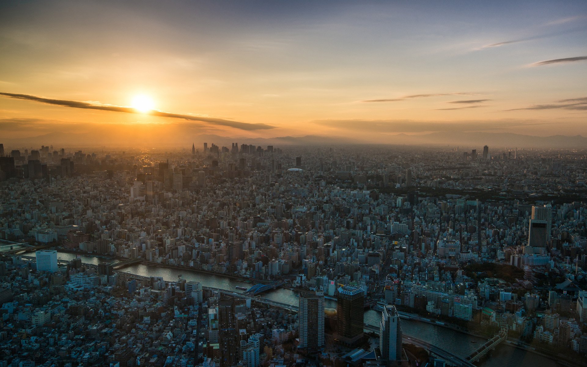 tokio ciudad vista amanecer atardecer río