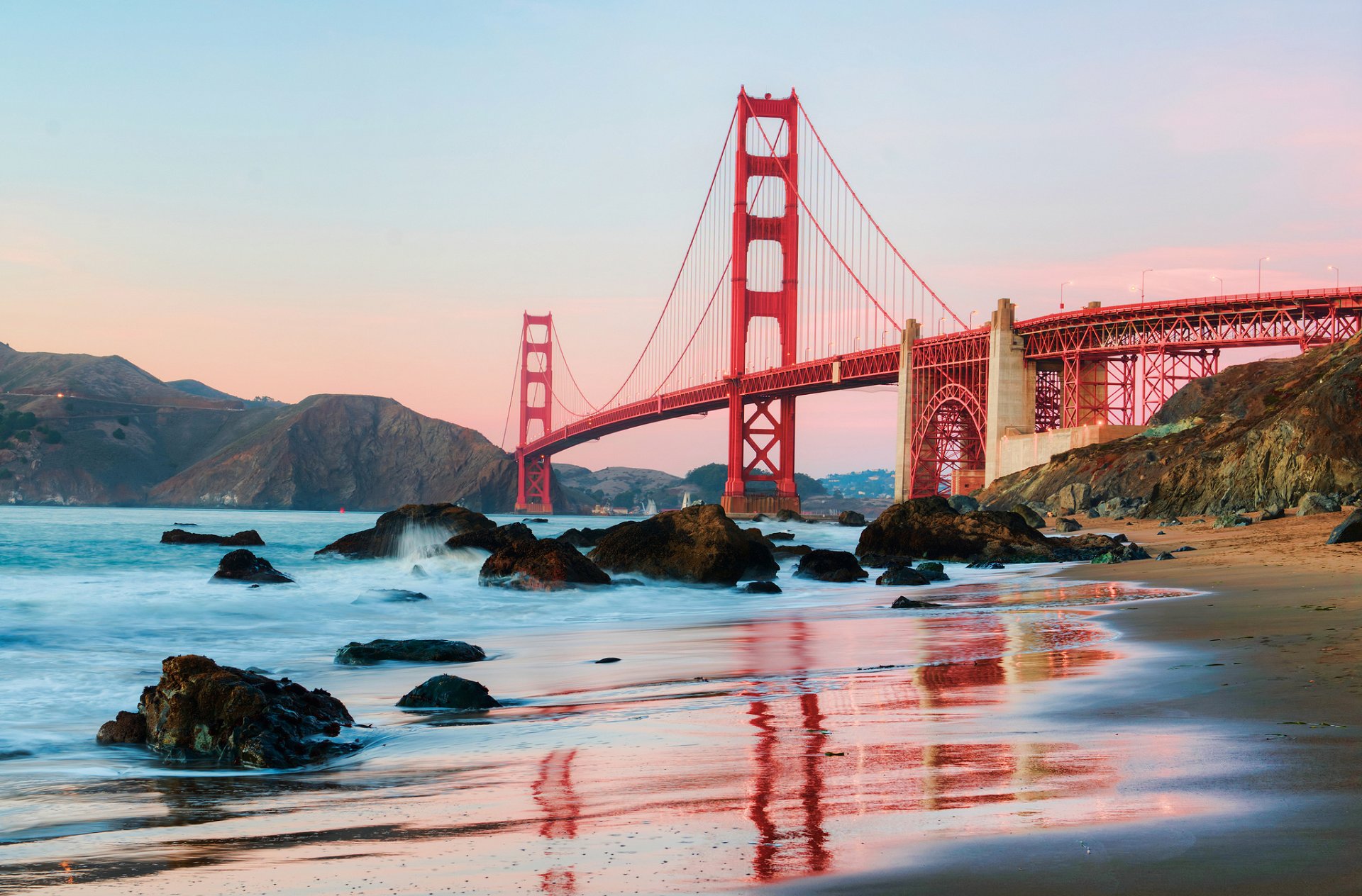 città san francisco california usa golden gate bridge golden gate vridge ponte sospeso riva spiaggia acqua mattina derek slagle rhotography