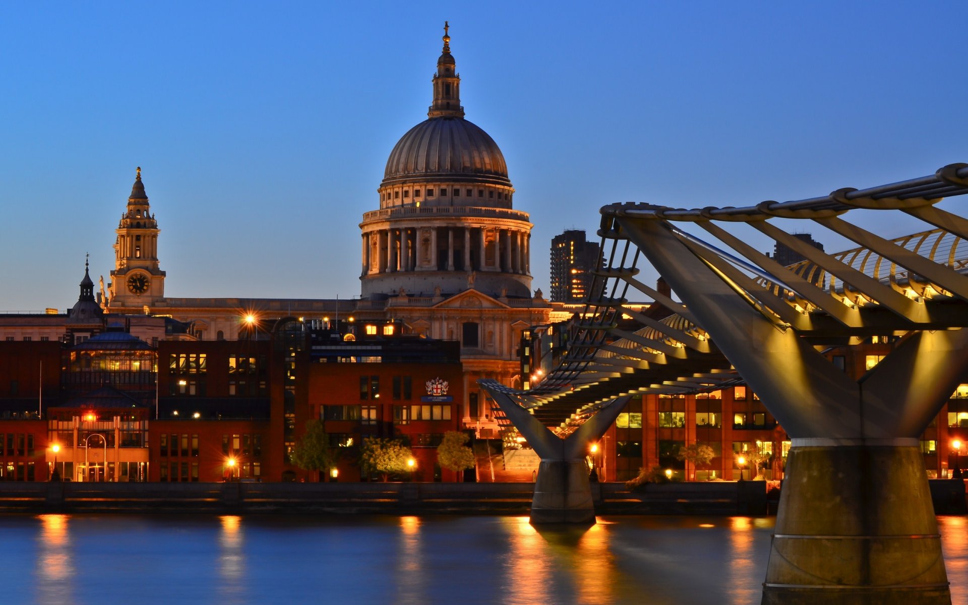 t pauls cathedral millennium bridge twilight thames england london uk