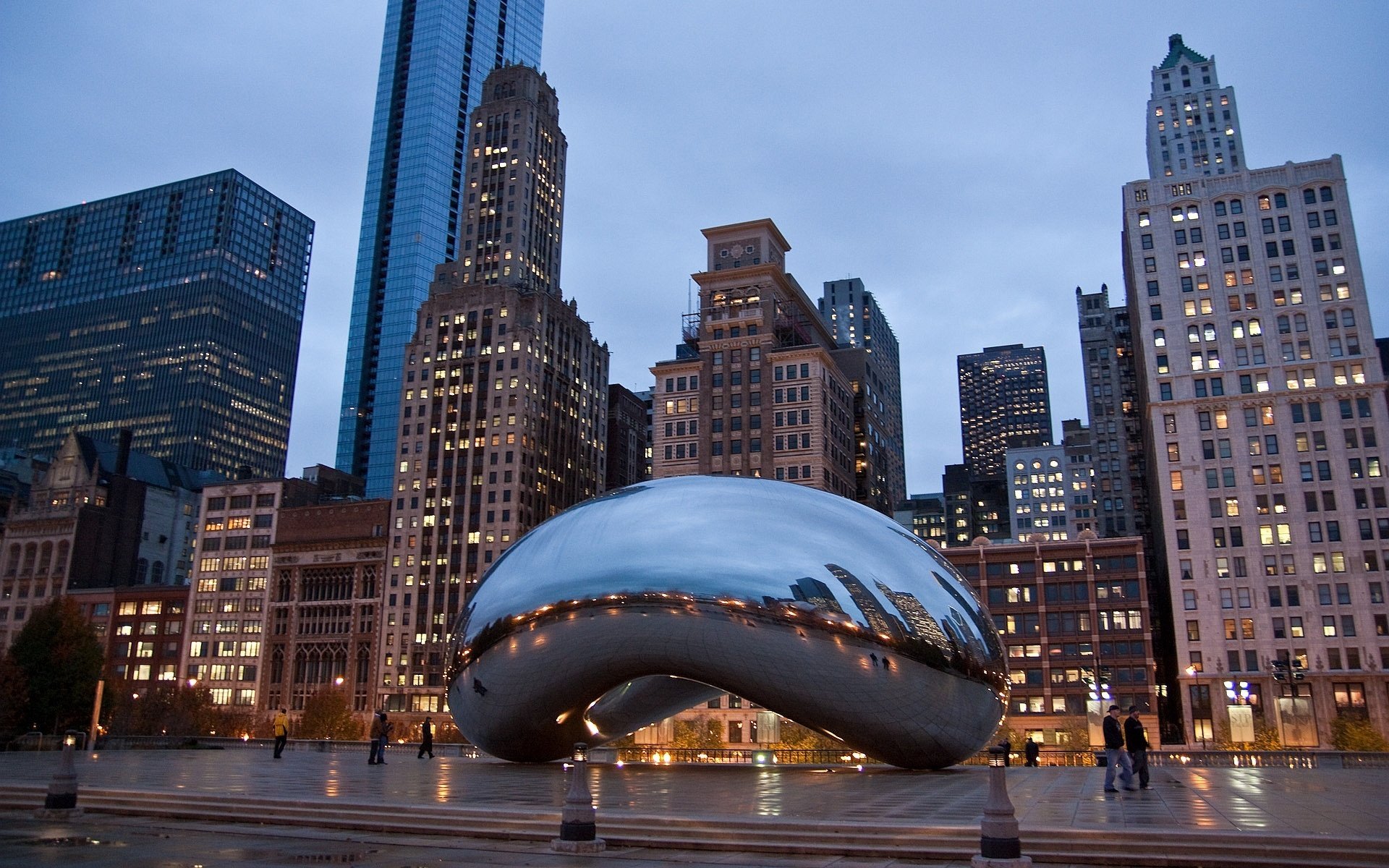 chicago ameryka usa drapacze chmur domy budynki wieczór