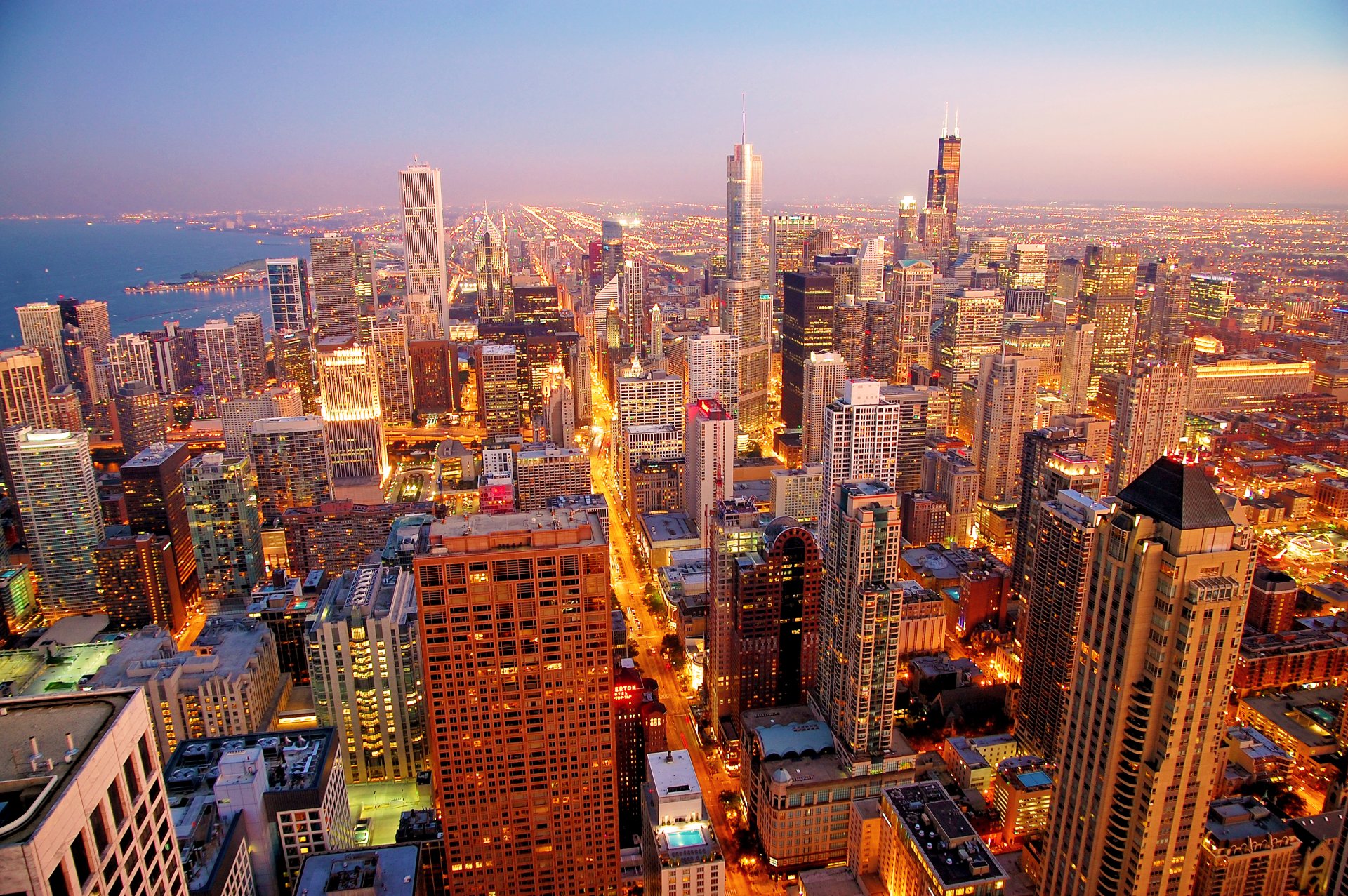 chicago stadt am morgen wolkenkratzer morgendämmerung