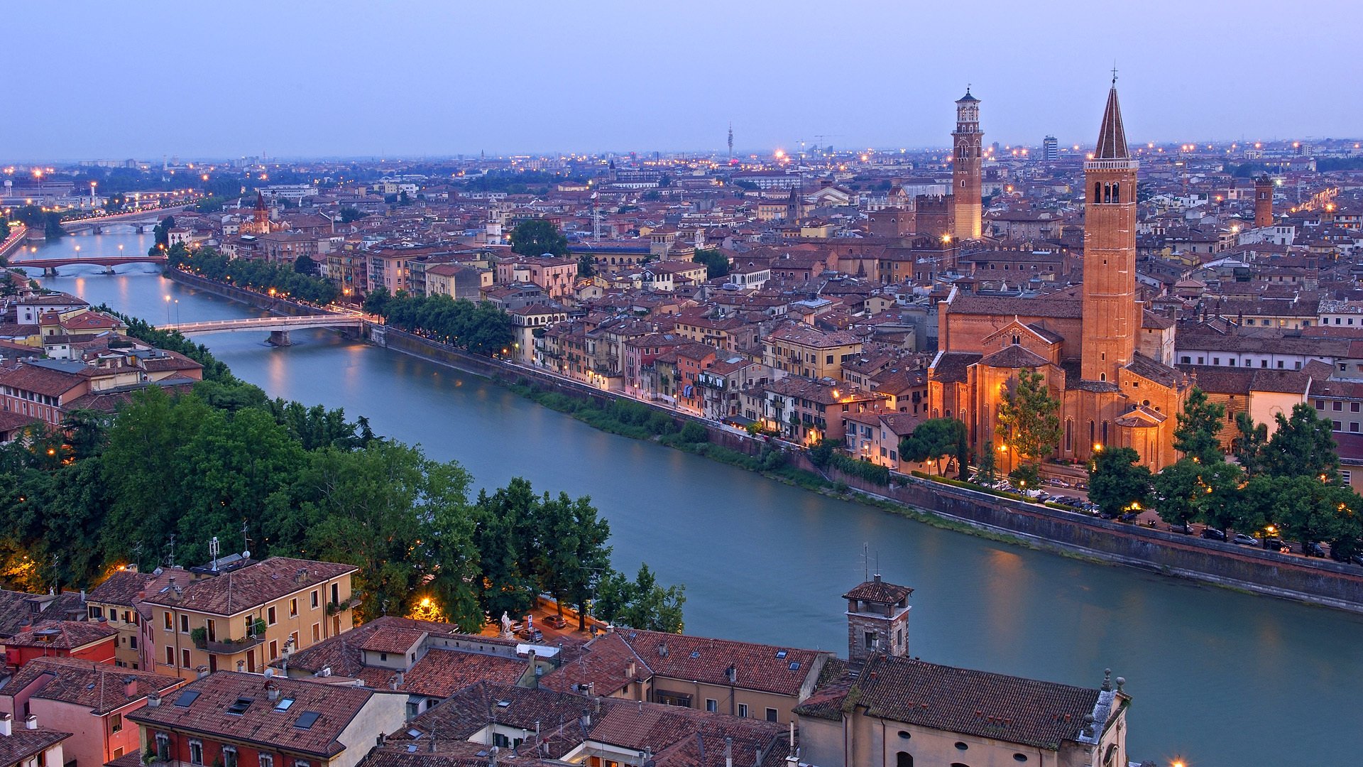 verona italy santa anastasia church torre dei lamberti adige river river church bridge