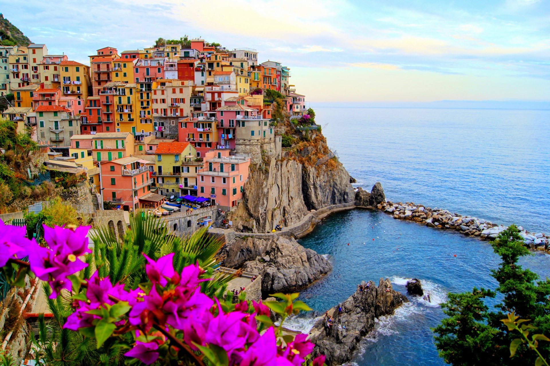 monterosso al mare monterosso al mare italy city houses boats sea coast rocks rocks landscape flowers nature