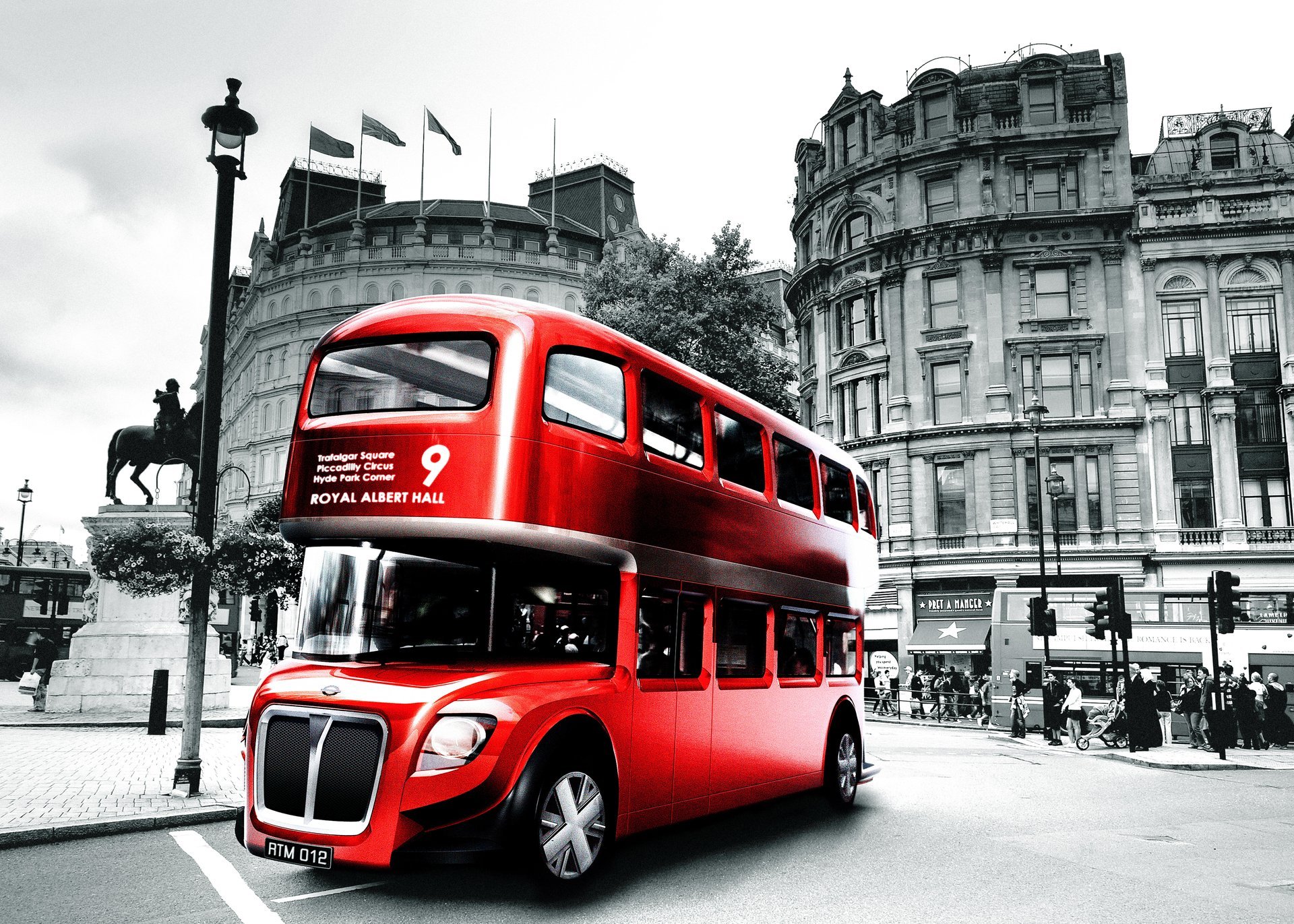 london england bus black and white