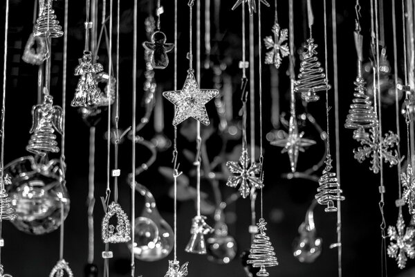 Copos de nieve colgantes de vidrio, árboles de Navidad, campanas