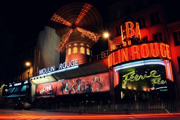 Neon lighting of the Moulin Rouge cabaret