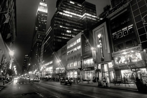 Нью-йорк городской черно-белый пейзаж ночью