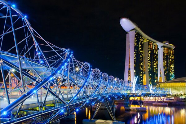 Night illumination on the bridge in Singapore