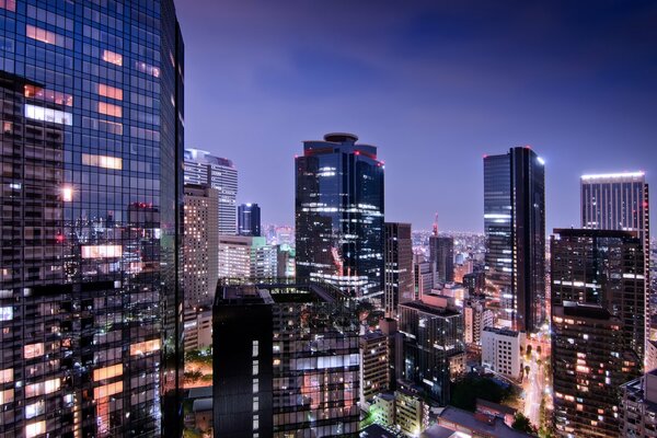 The lights of the skyscrapers of Tokyo at night