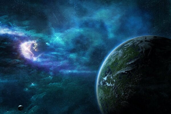 Cosmic Nebula near the planet