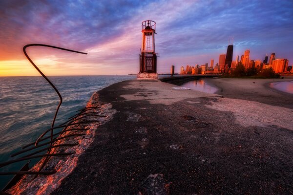 Protruding fittings at the lighthouse on the shore of the USA city