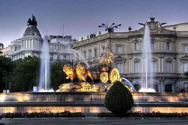 Madrid Spain square with fountain architecture sculpture