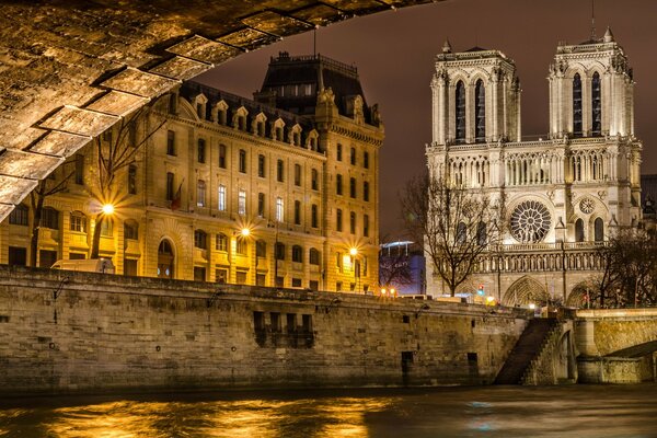 Notre Dame de Paris en París por la noche