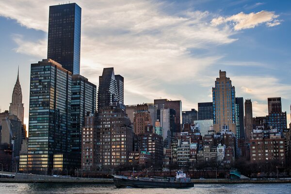 Skyscrapers of America against the background of the morning sky