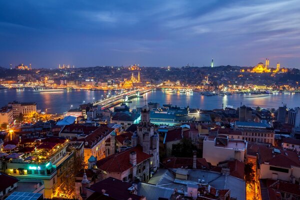 Panorama of the evening city in Turkey