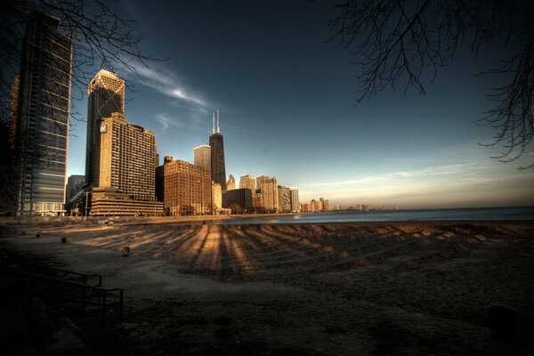 USA Chicago city during the dawn