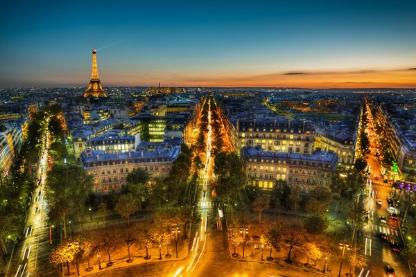 View of Paris, night city