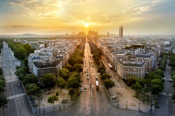Architecture of Paris, in the evening at sunset
