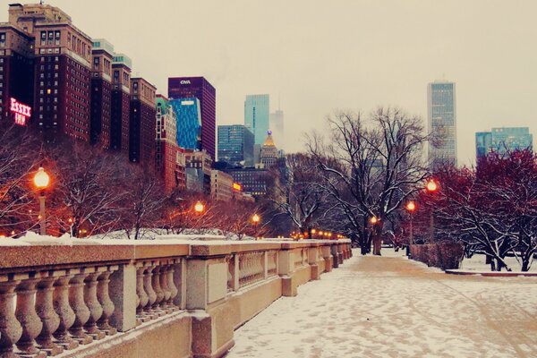 Winter Chicago street in the snow