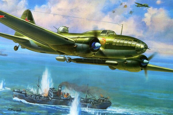 Ilyushin s plane bombs a cruiser