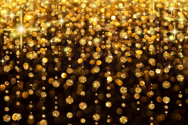 Festive golden rain with lights