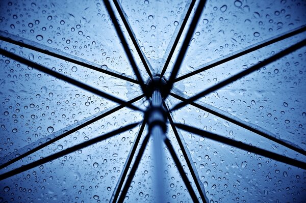 Gouttes de pluie sur le dôme du parapluie
