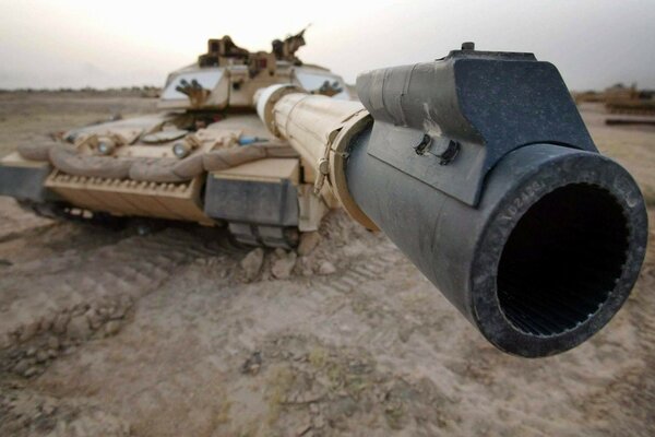 The barrel of the tank pointed at the camera