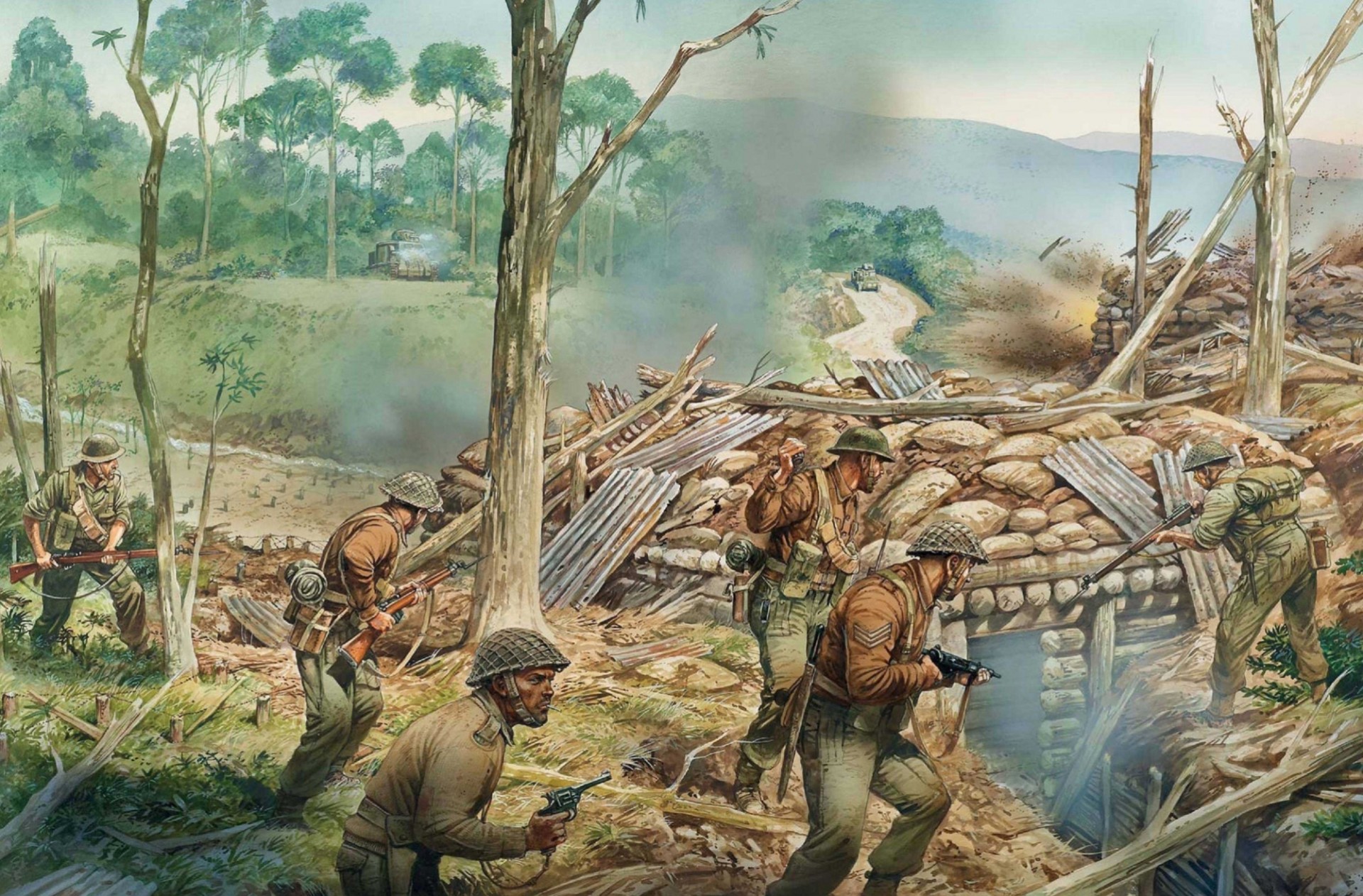 arte soldados kohima 1944 punto de inflexión birmano india región entre británico ejército japonés barrio kohima japón derrota japonés parada campaña debido batalla acero títulos ww2 . ciudad ejército abril