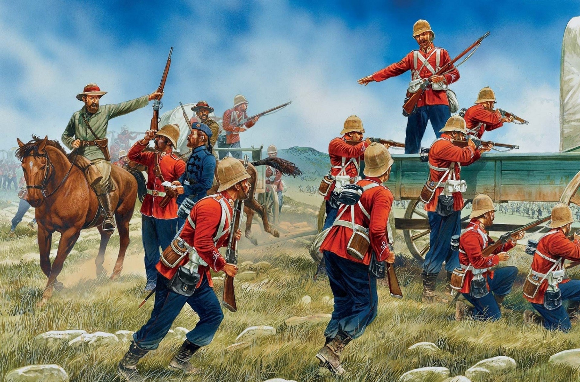 arte britannico uniforme equipe soldati riflessione coloni attacchi rosso america carri nord figura fucili