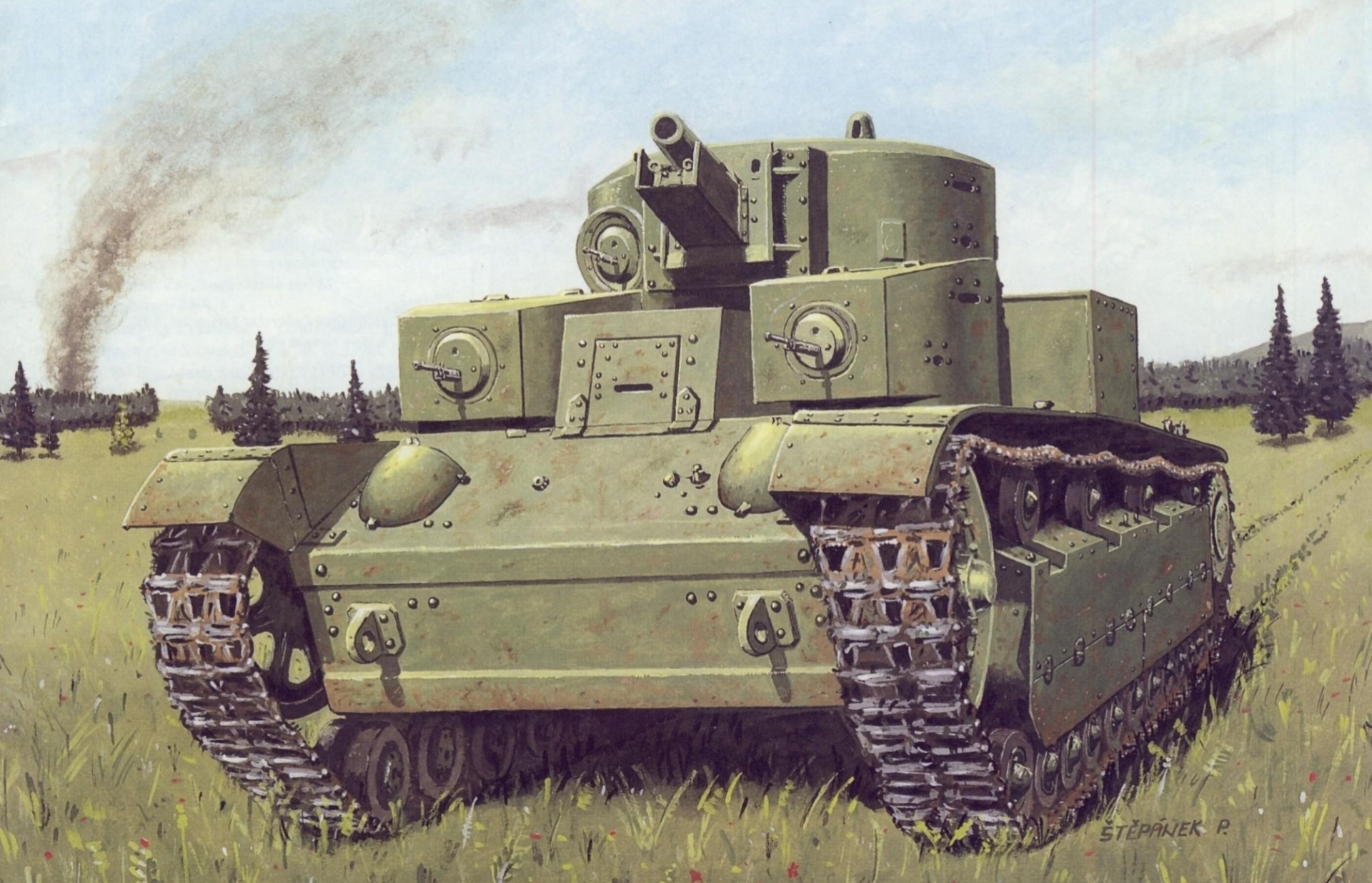 arte tanque rastro dibujo campo t-28 medio soviético