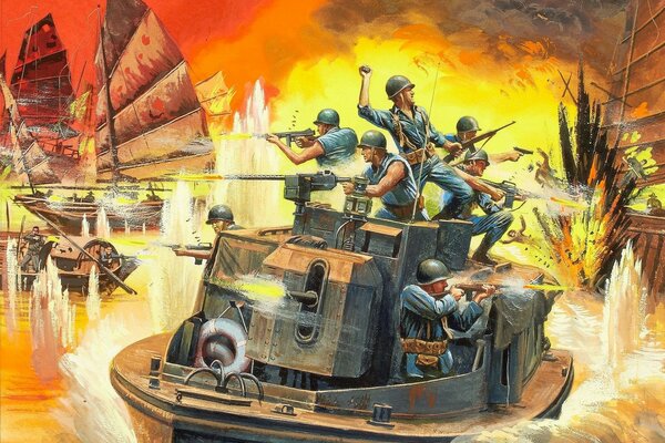 Рисунок военных на корабле во время боя
