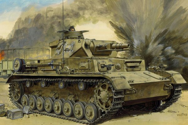 Military tank in combat